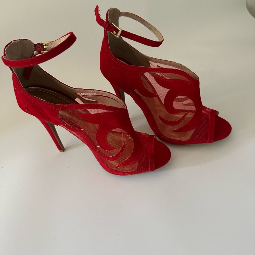 Yoki Red Open-Toe Heels - Picture 6 of 8